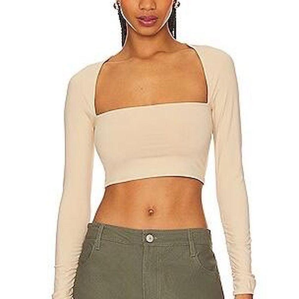 WeWoreWhat Long Sleeve Bandeau Top in Beige